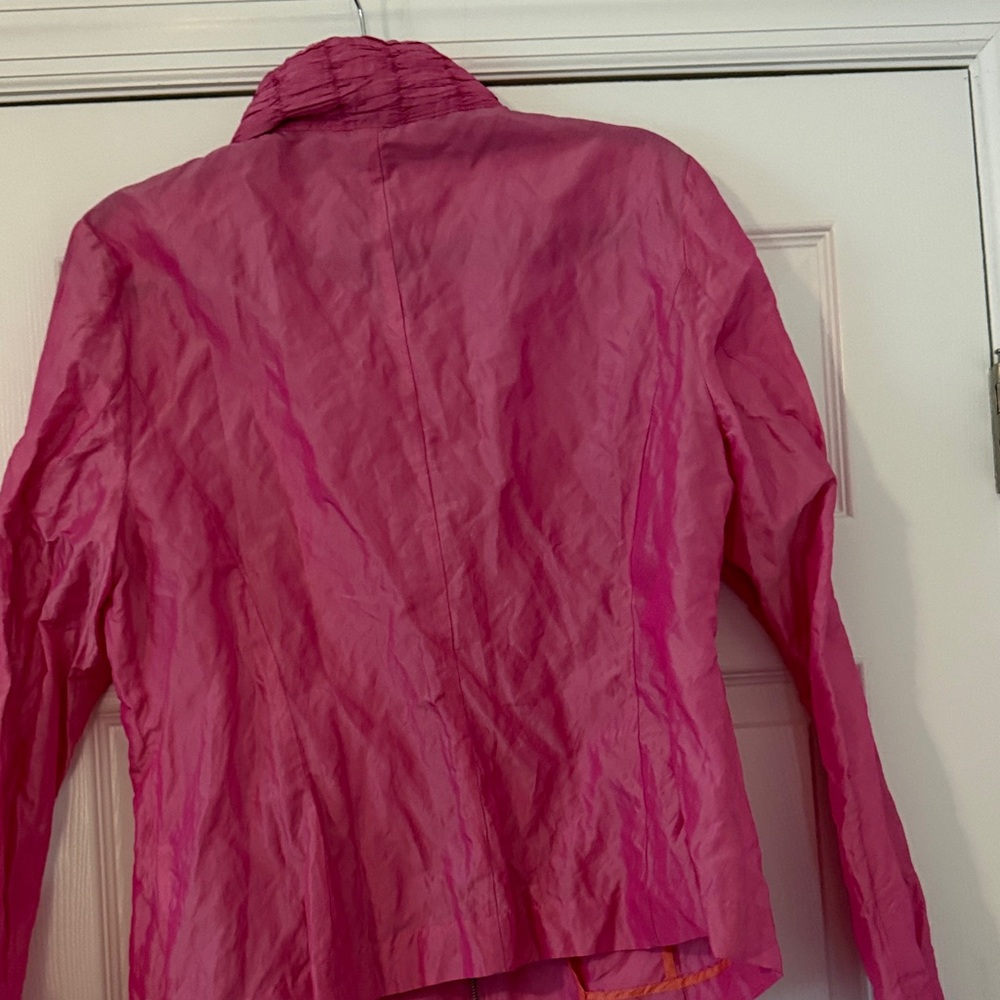 Womens Pink Ruffled Front Zip Jacket - Picture 4 of 4
